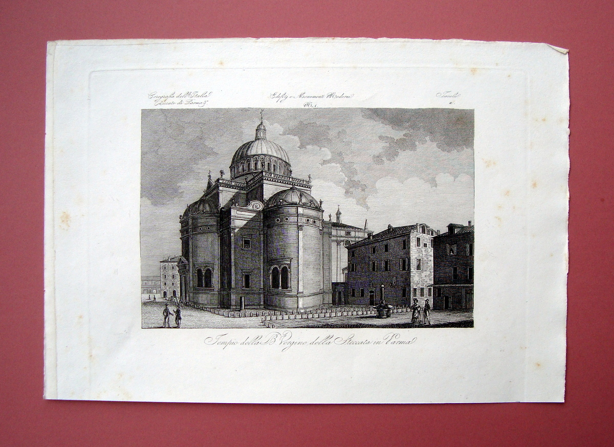 Zuccagni Orlandini Tempio B.V. della Steccata Parma 1840 acquaforte originale