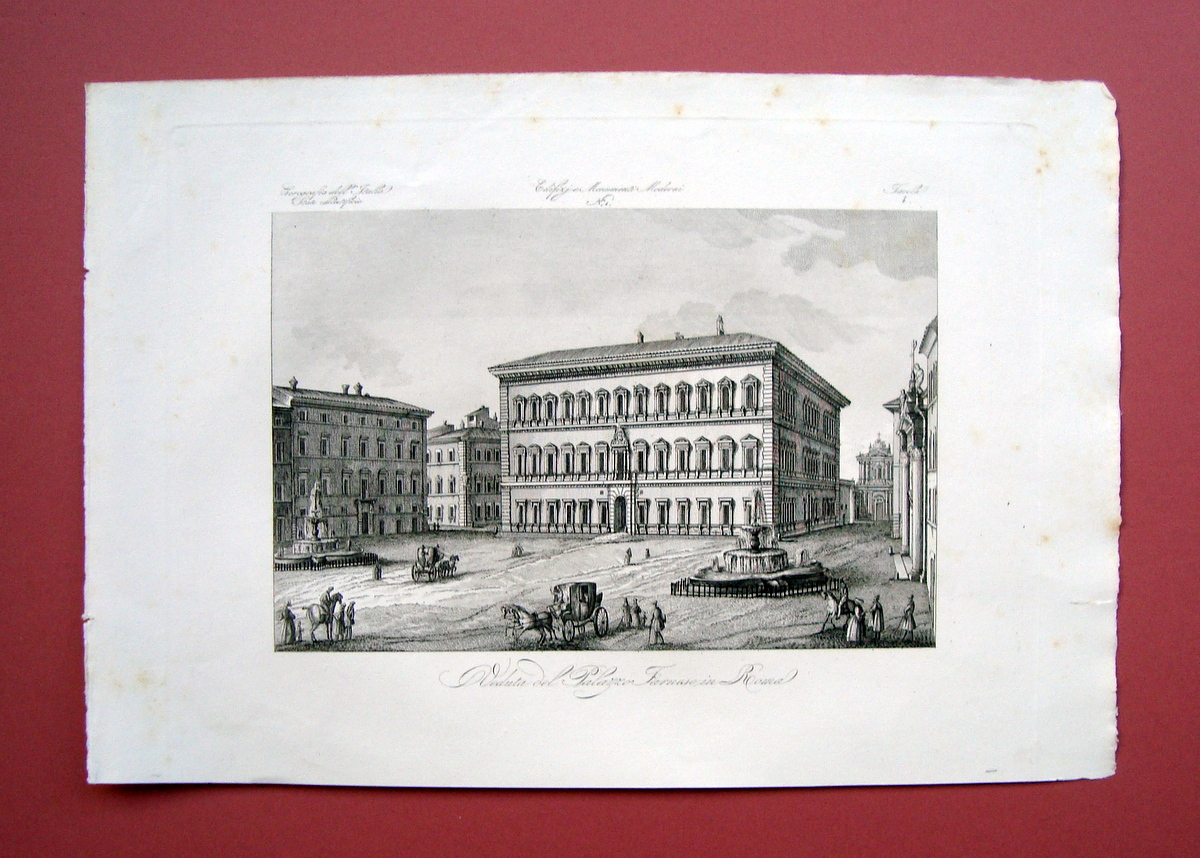 Zuccagni Orlandini Veduta del Palazzo Farnese in Roma 1844 acquaforte …