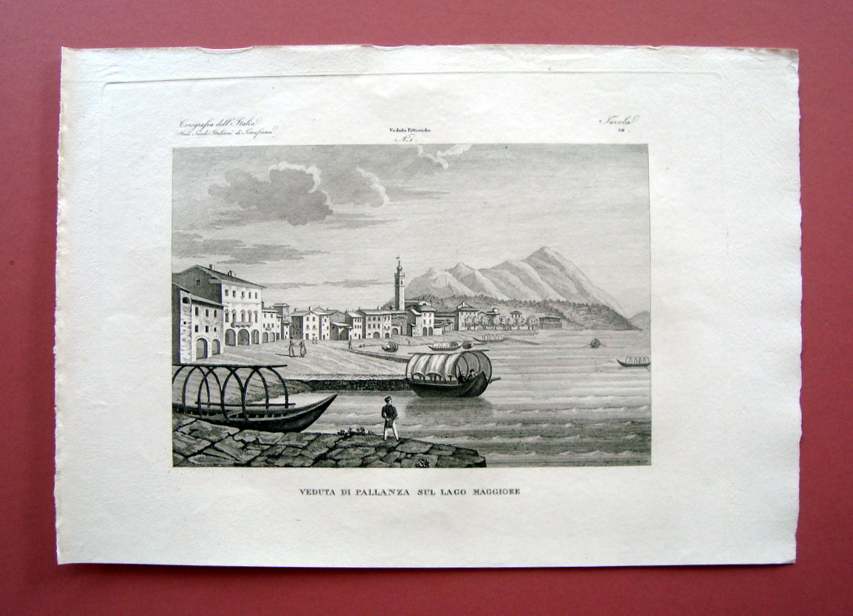 Zuccagni Orlandini Veduta di Pallanza Lago Maggiore 1840 acquaforte originale