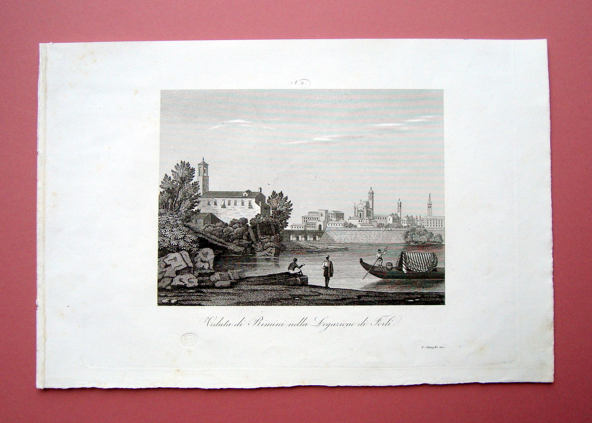 Zuccagni Orlandini Veduta di Rimini Legazione ForlÏ acquaforte originale 1840