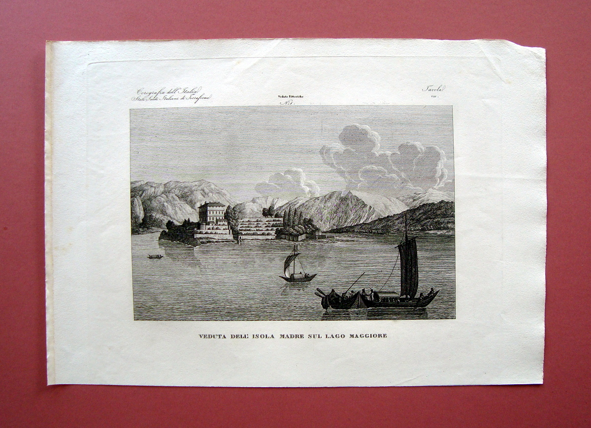 Zuccagni Orlandini Veduta Isola Madre Lago Maggiore 1840 acquaforte originale