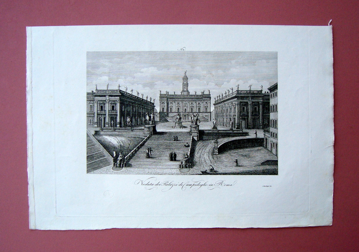 Zuccagni Orlandini Veduta Palazzi Campidoglio Roma 1844 acquaforte