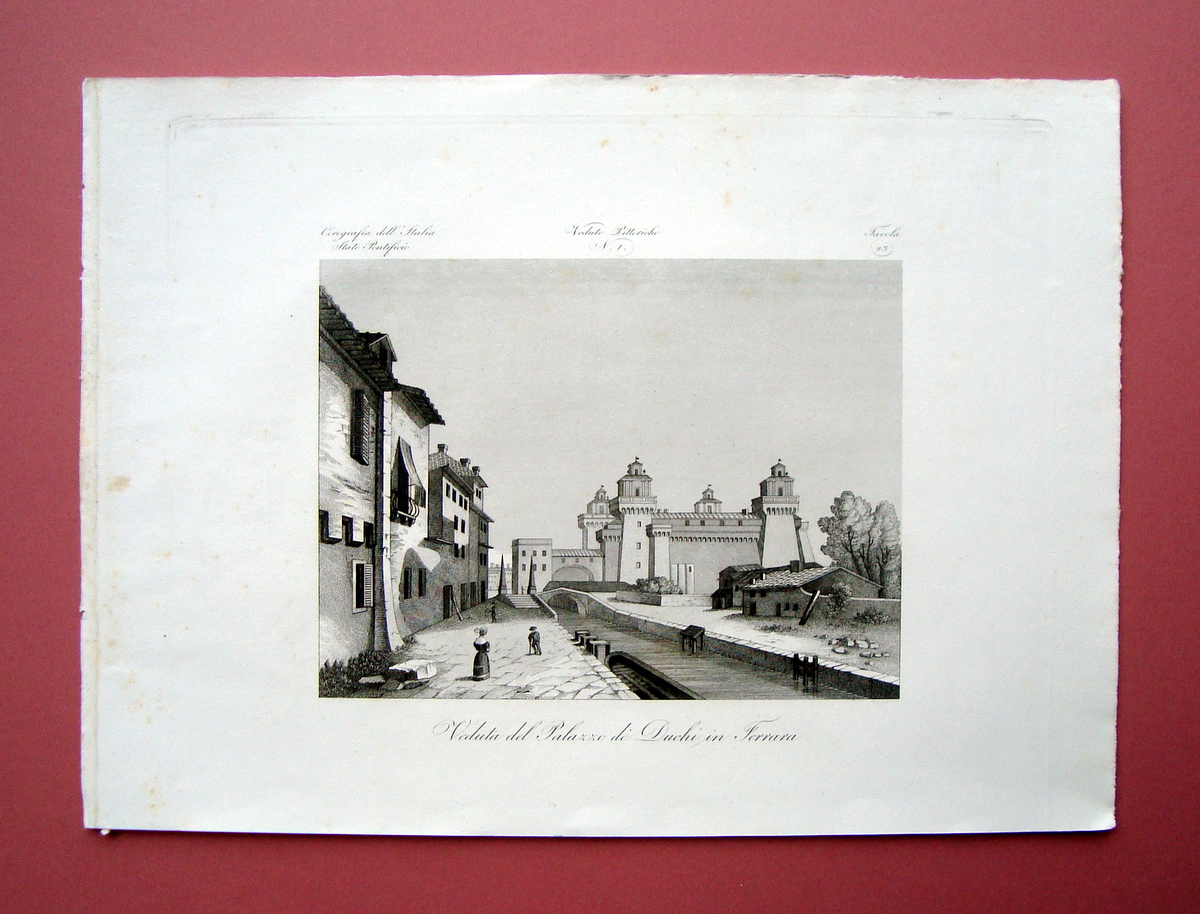 Zuccagni Orlandini Veduta Palazzo dË Duchi Ferrara acquaforte originale 1840