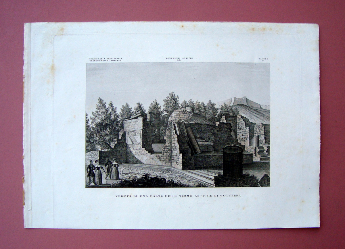 Zuccagni Orlandini Veduta parte Terme Antiche di Volterra 1844 acquaforte