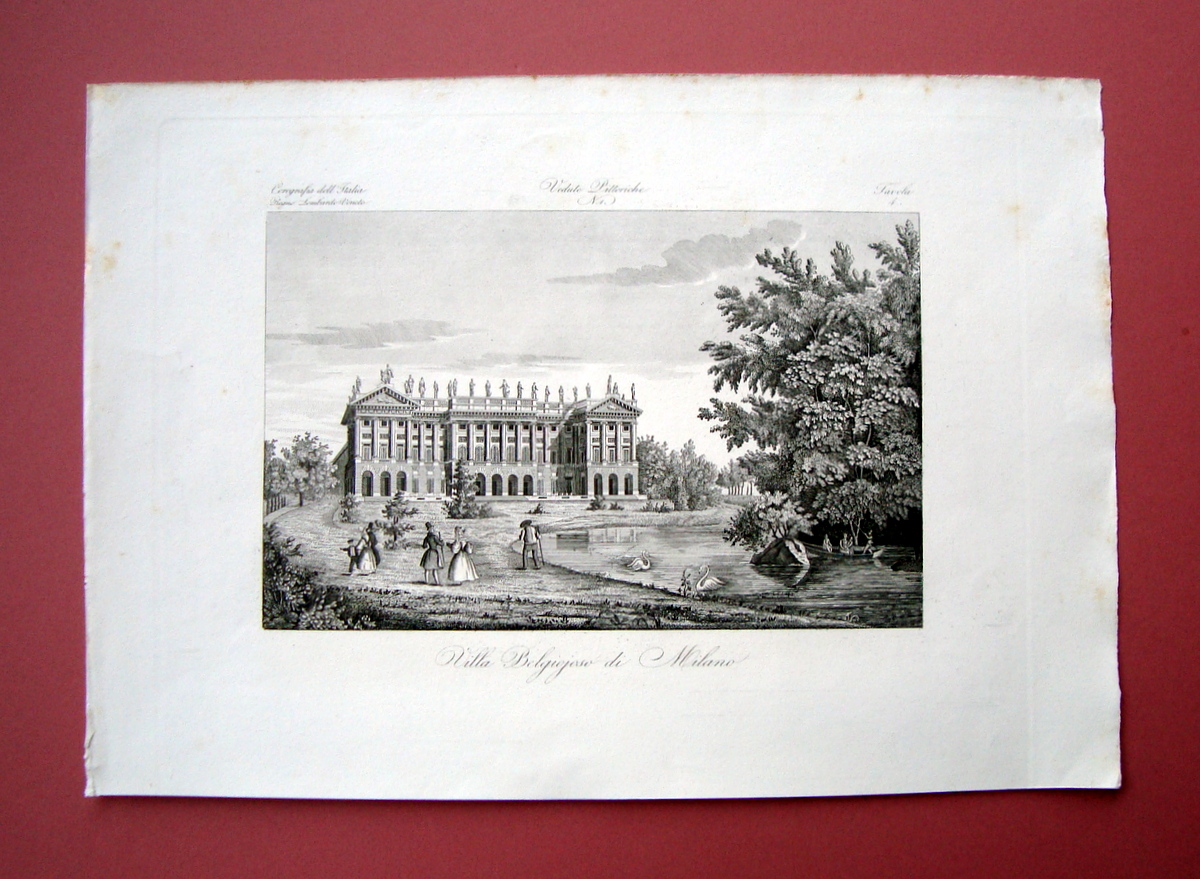 Zuccagni Orlandini Villa Belgioioso Milano 1840 acquaforte originale