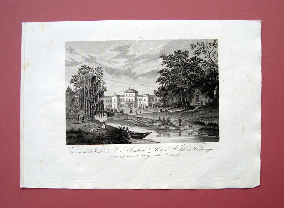 Zuccagni Orlandini Villa d'Uboldo Villareggio Cernusco 1840 acquaforte originale
