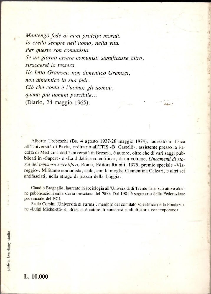 ALBERTO TREBESCHI SCRITTI 1962-1974 - DIARIO, LETTERE, INTERVENTI**