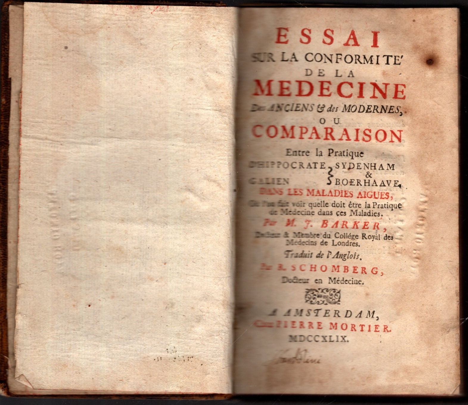 Essai Sur La Conformite' De La Medecine Des Anciens E …