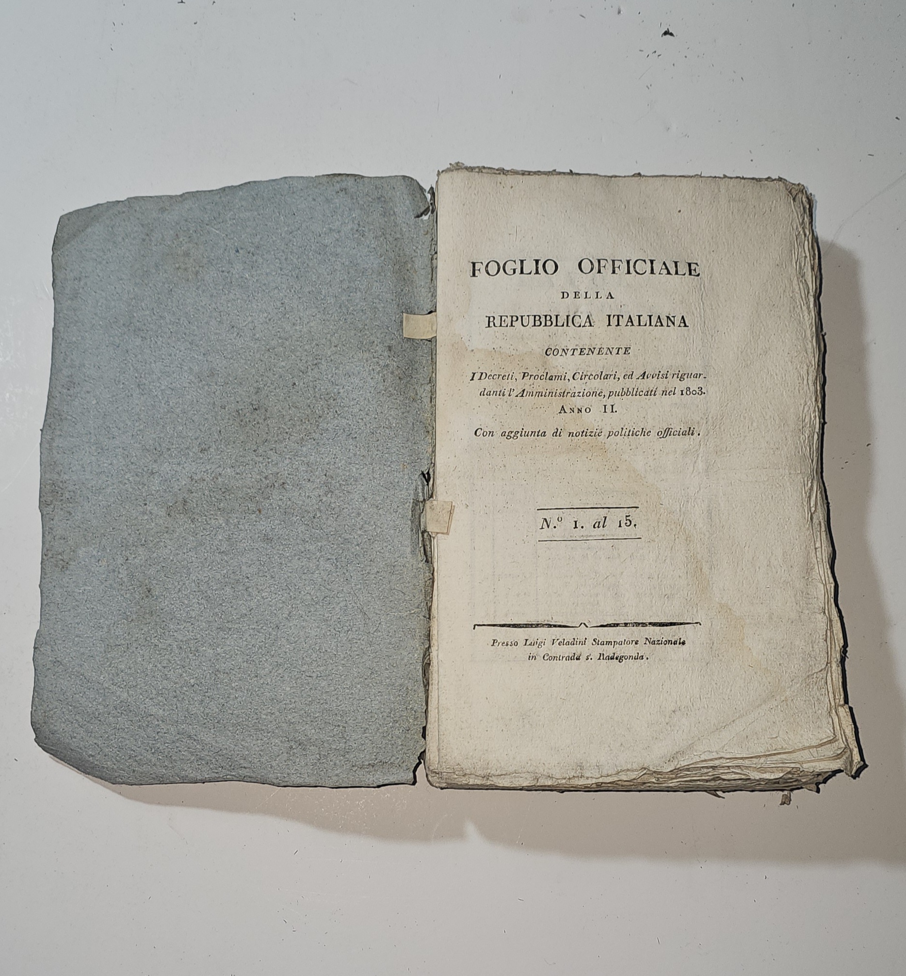 Foglio Ufficiale Della Repubblica Italiana Anno II 1803