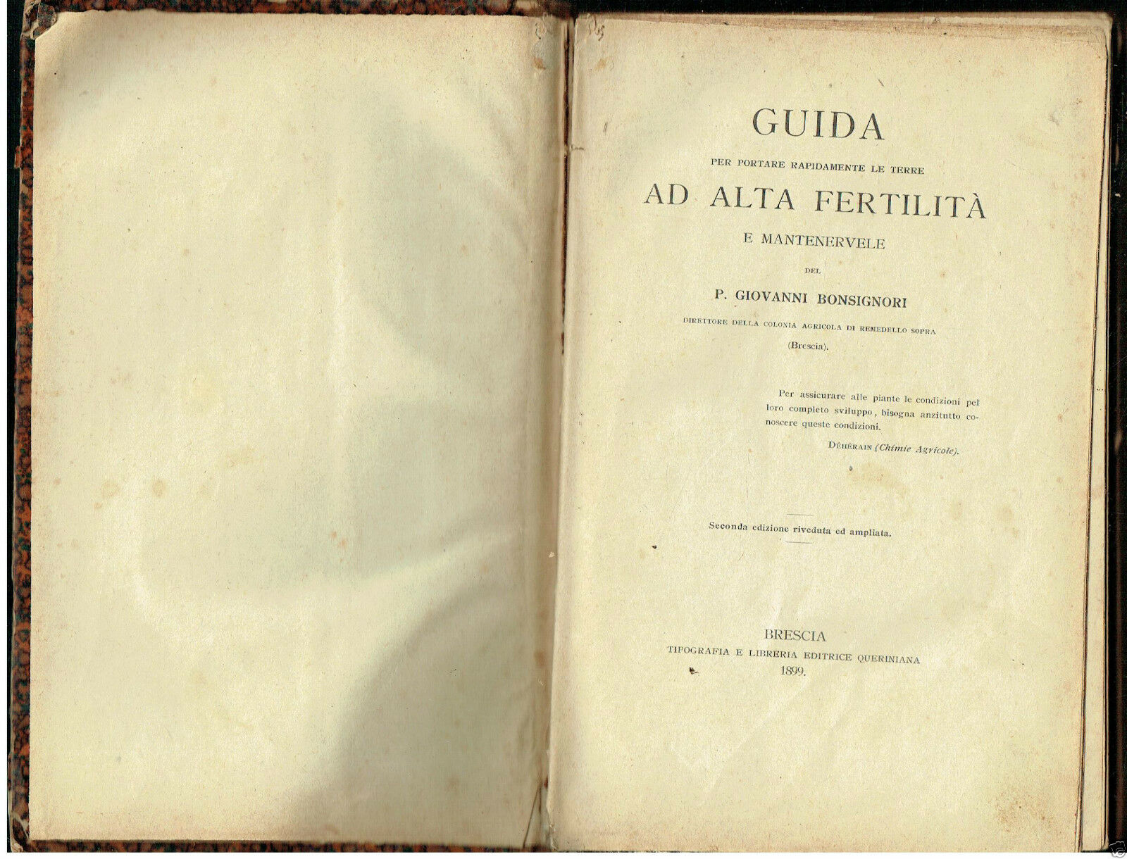 GUIDA PORTARE LE TERRE ALTA FERTILITA BONSIGNORI AGRICOLTURA BRESCIA 1899