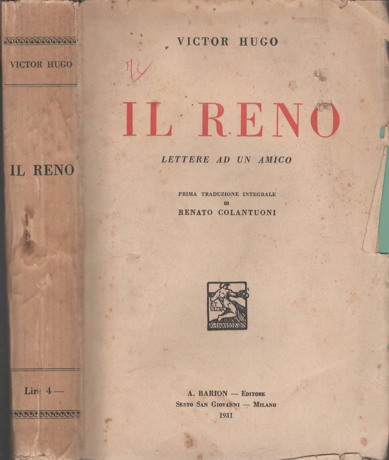 Il Reno. lettere ad un amico di Victor Hugo