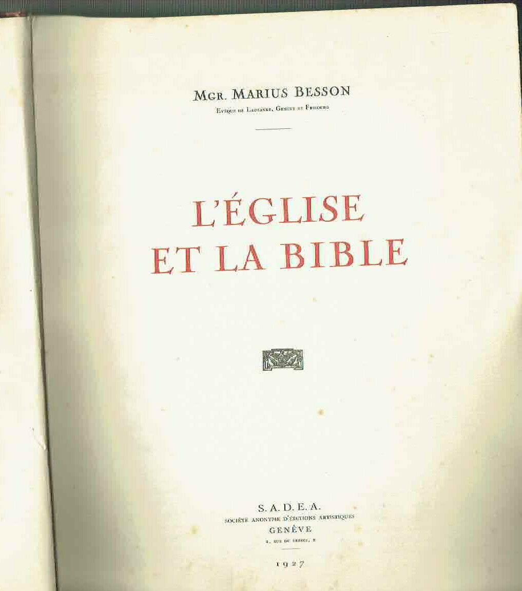 L'EGLISE ET LA BIBLE**1927