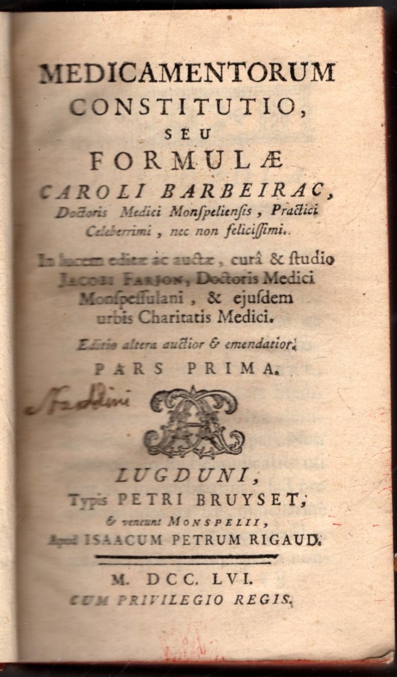 Medicamentorum Constitutio Seu Formulae Caroli Barbeirac