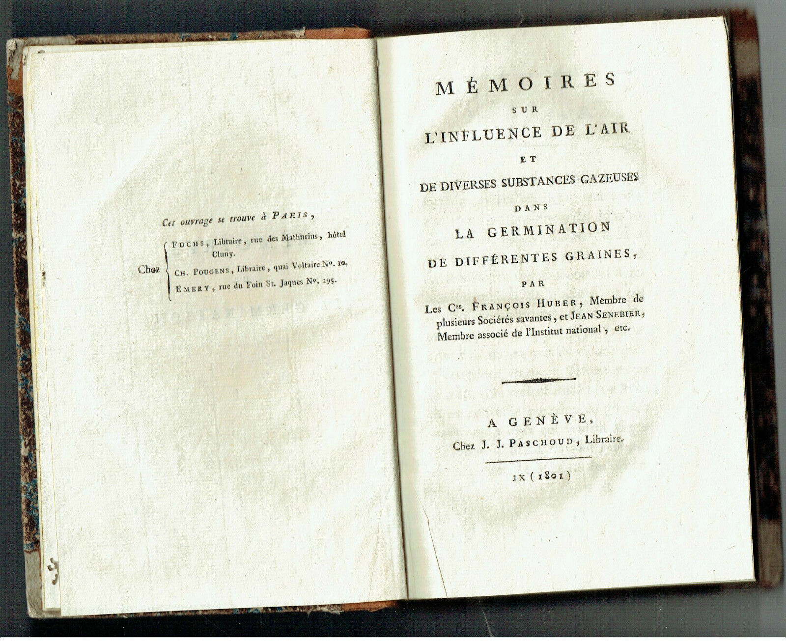MEMORIES SUR L'INFLUENCEDE L'AIR GERMINATITION GRAINES GENEVE 1801 AGRICOLTURA