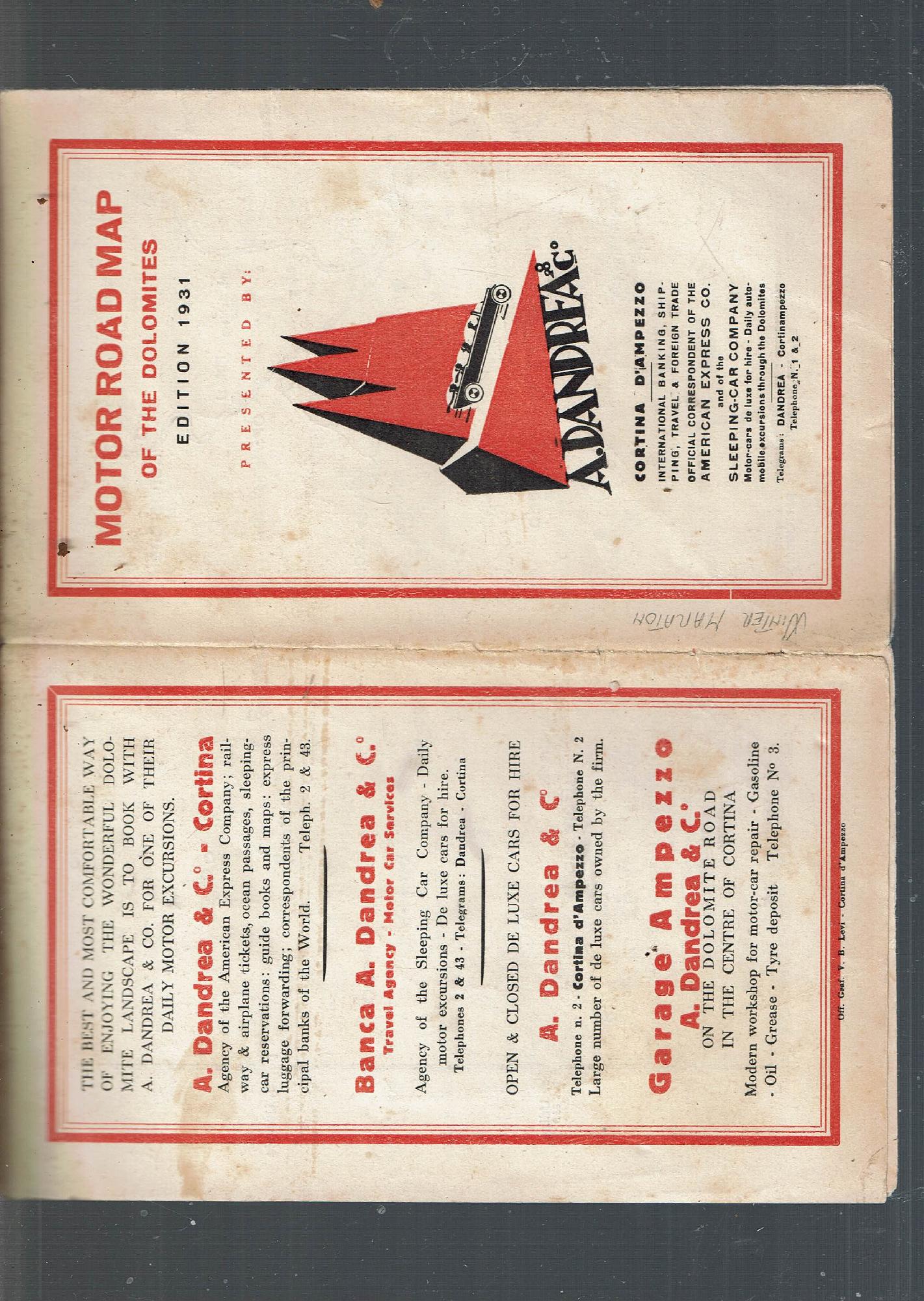 MOTOR ROAD MAP OF THE DOLOMITES (WINTER MARATHON) 1931