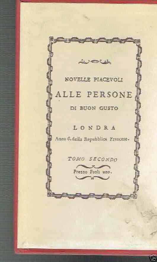 NOVELLE PIACEVOLI TOMO SECONDO ** D. BATACCHI