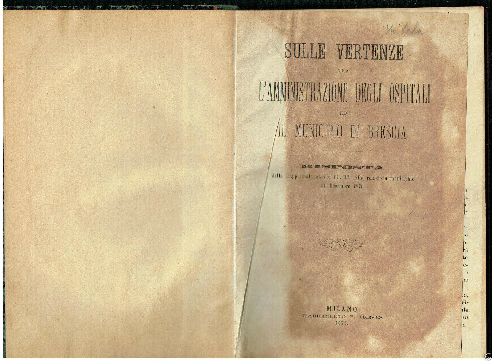 SULLE VERTENZE L'AMMINISTRAZIONE DEGLI OSPEDALI MUNICIPIO DI BRESCIA TREVES 1871