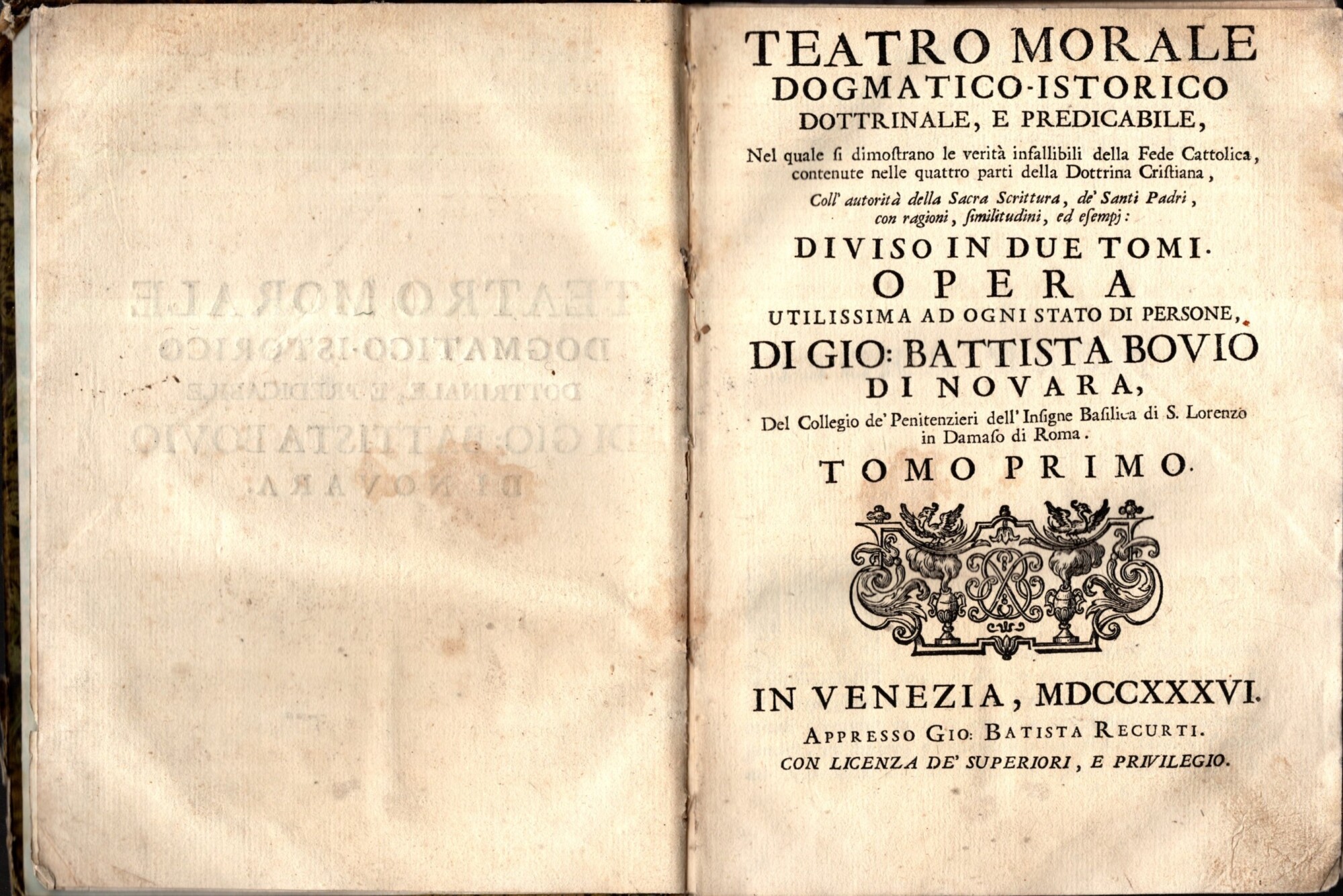 Teatro morale dogmatico istorico dottrinale e predicabile In Venezia 1736