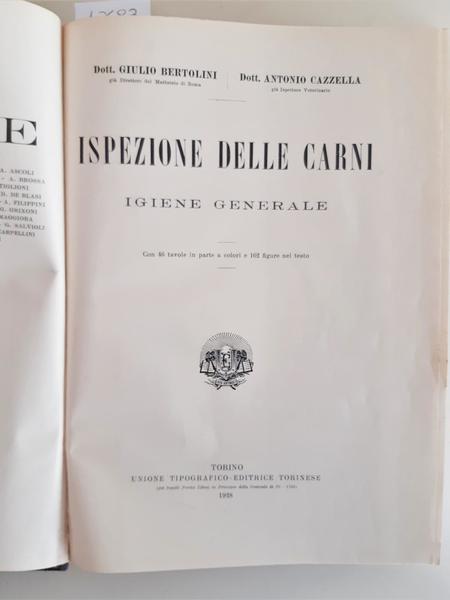 Bertolini Cazzella Ispezione delle carni igiene generale UTET 1938