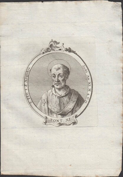 Stampa incisione Papa S. Pio I d'Aquileja Pont. XI 1775 …