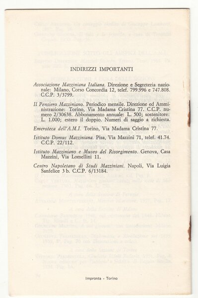 A.M.I. Origini scopi attivit‡ della Associazione mazziniana Italiana 4∞ edizione …
