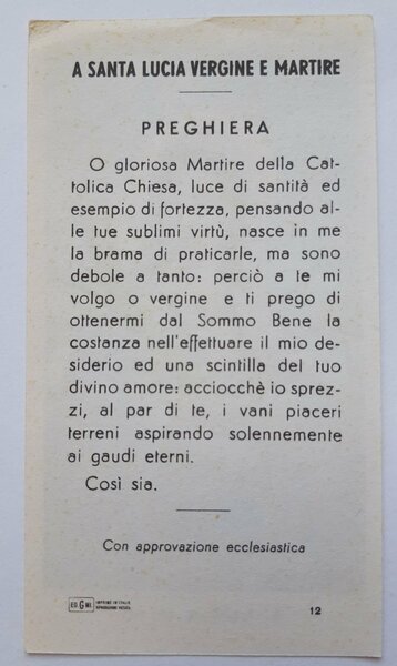 Santino holy card Santa Lucia V. M. Ed. G.mi 12