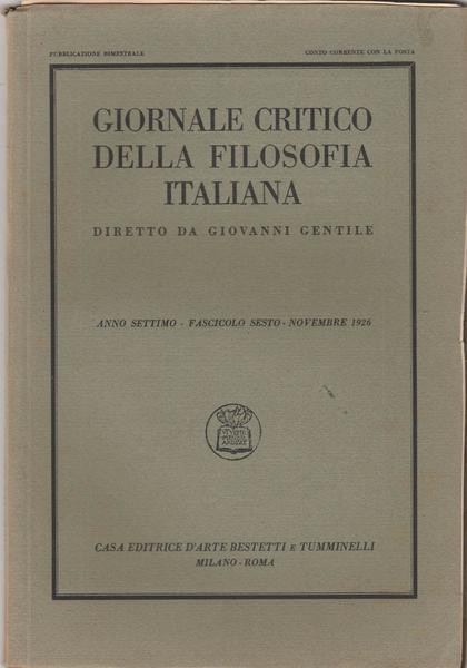 G. Gentile Giornale Critico Della Filosofia Italiana Novembre 1926 L5545