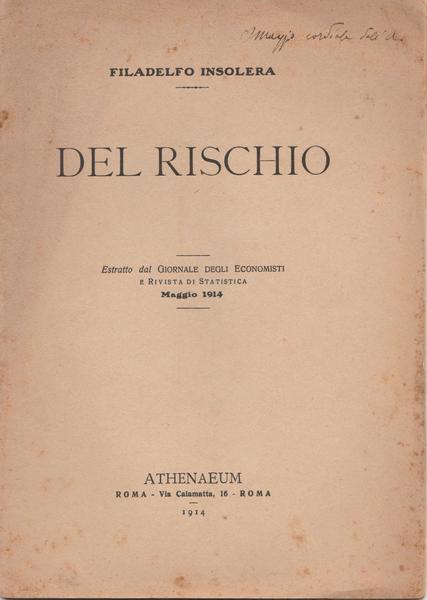 Statistica- F. Insolera Del Rischio Estratto Athenaeum 1914-L5557