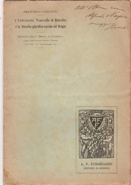 F. Cosentini L'universitÈ Nouvelle Di Bruxelles E La Filosofia Giuridico-Sociale