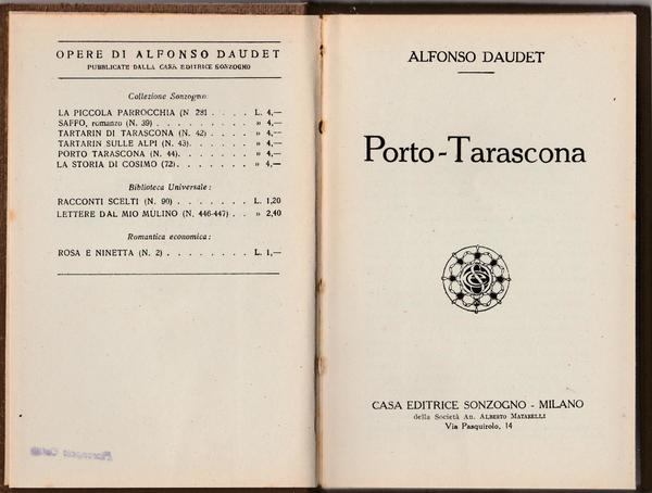 A. Daudet Porto Tarascona Sonzogno 1927 L5869