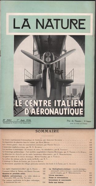 Invenzioni-La Nature-Agosto 1936-N.2982-Le Centre Italien D'aeronautique-L624