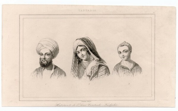 Stampa antica Old print Tartaria abitanti dell'Asia centrale Tagiki Lemaitre …