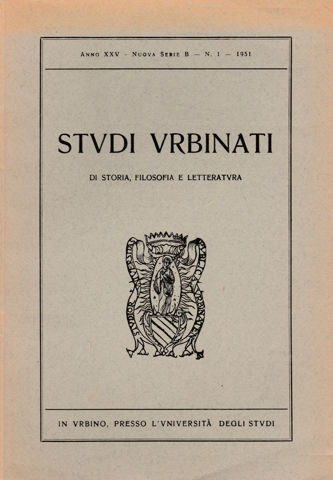 Aa.Vv. Studi Urbinati Anno Xxv Nuova Serie B N.1 1951-L4523