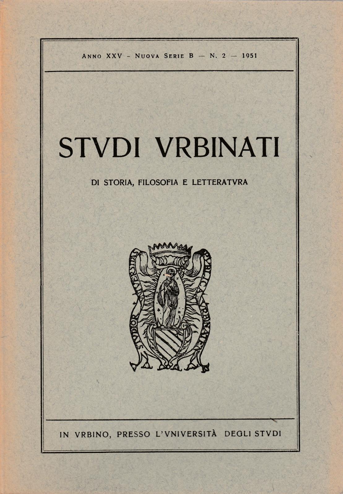 Aa.Vv. Studi Urbinati Anno Xxv Nuova Serie B N.2 1951-L4520