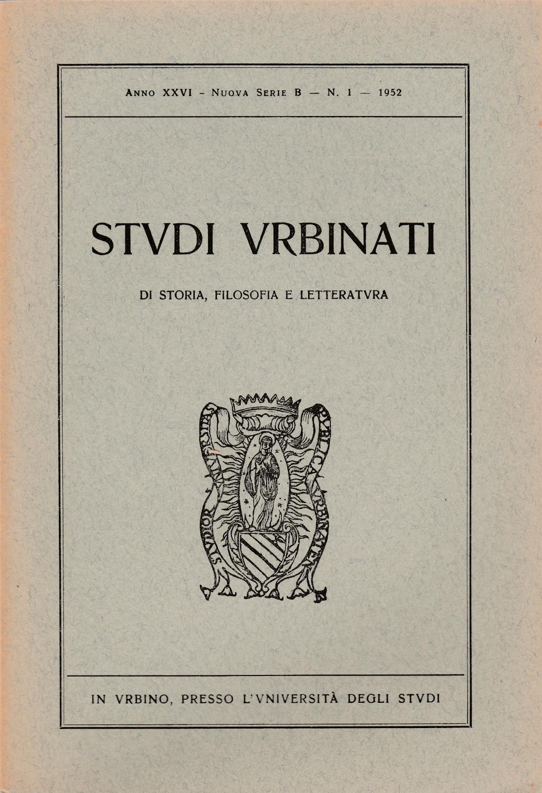 Aa.Vv. Studi Urbinati Anno Xxvi Nuova Serie B N.1 1952-L4521