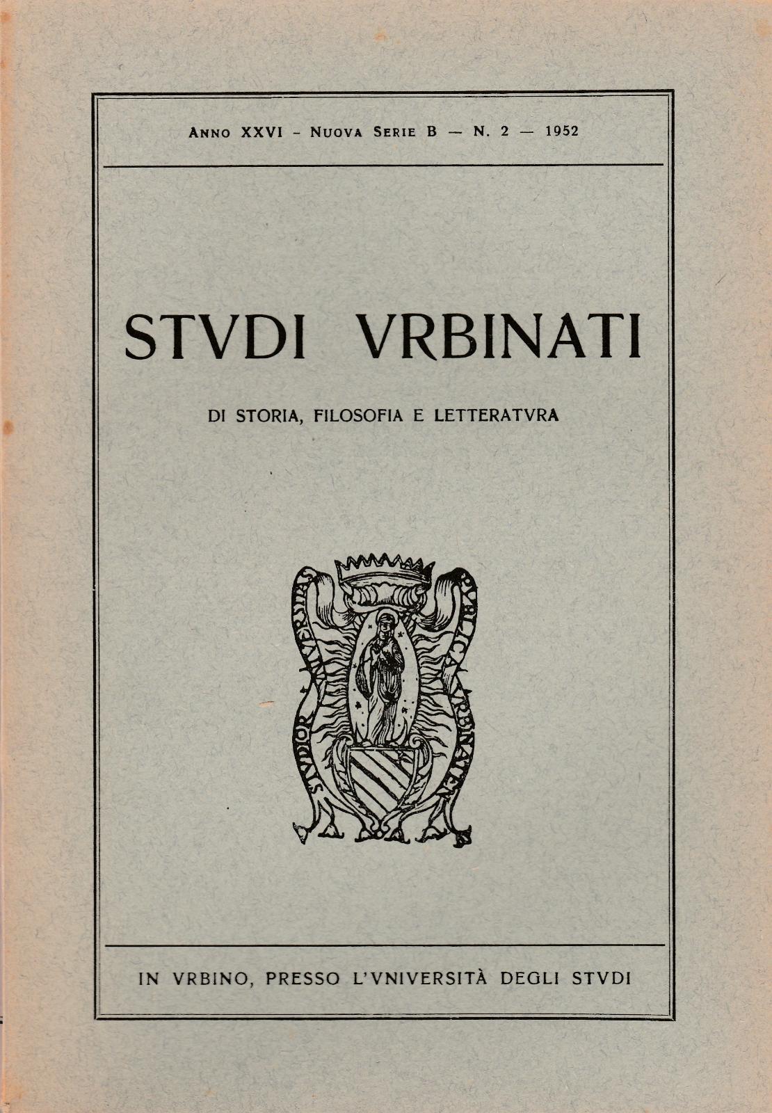 Aa.Vv. Studi Urbinati Anno Xxvi Nuova Serie B N.2 1952-L4522