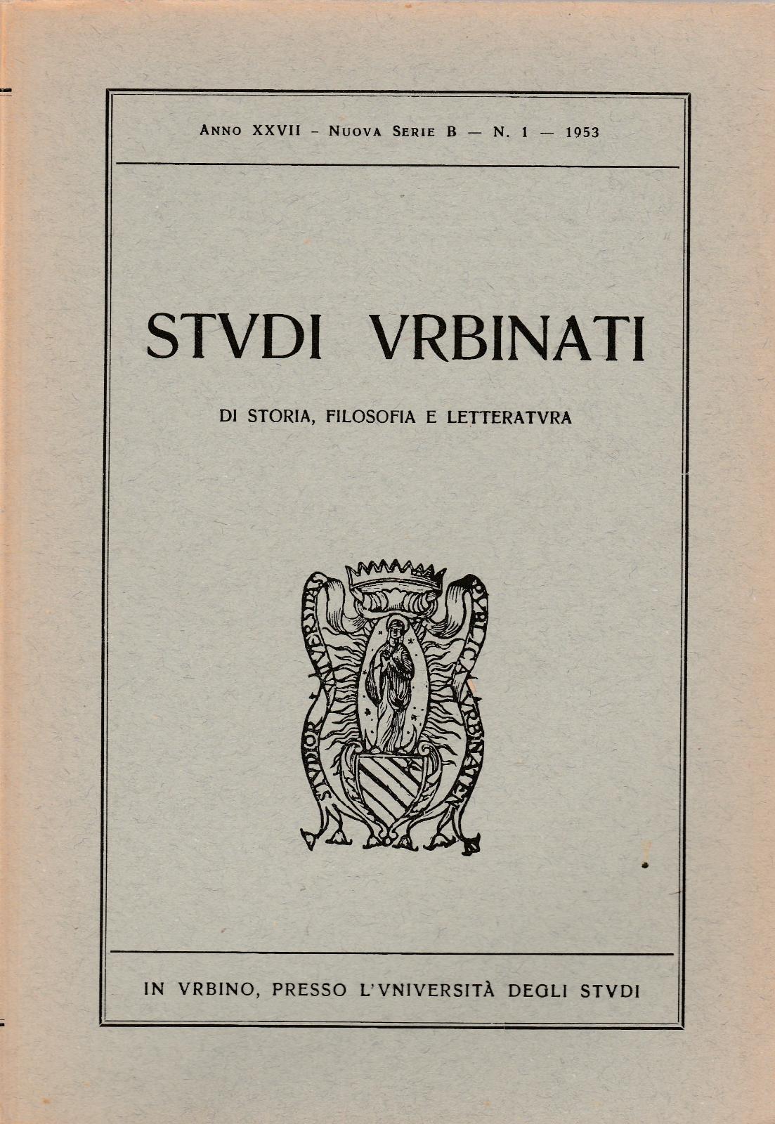 Aa.Vv. Studi Urbinati Anno Xxvii Nuova Serie B N.1 1953-L4516