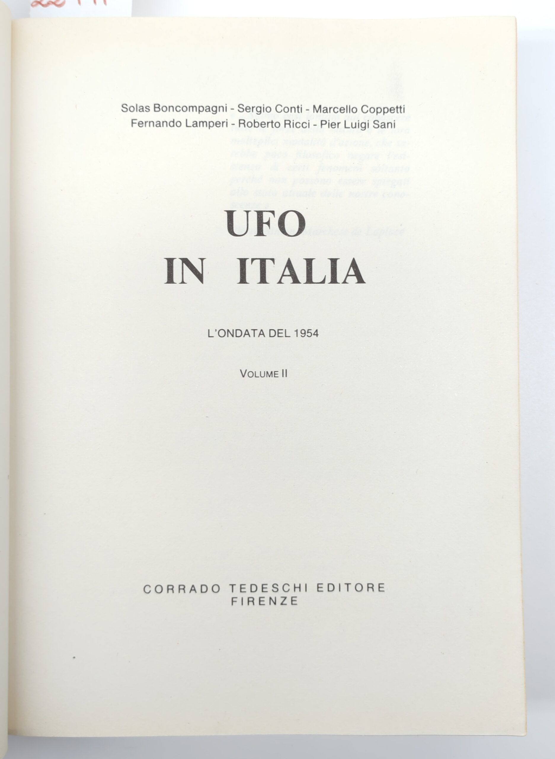 Aa.Vv. Ufo in Italia l'ondata del 1954 2° volume Tedeschi