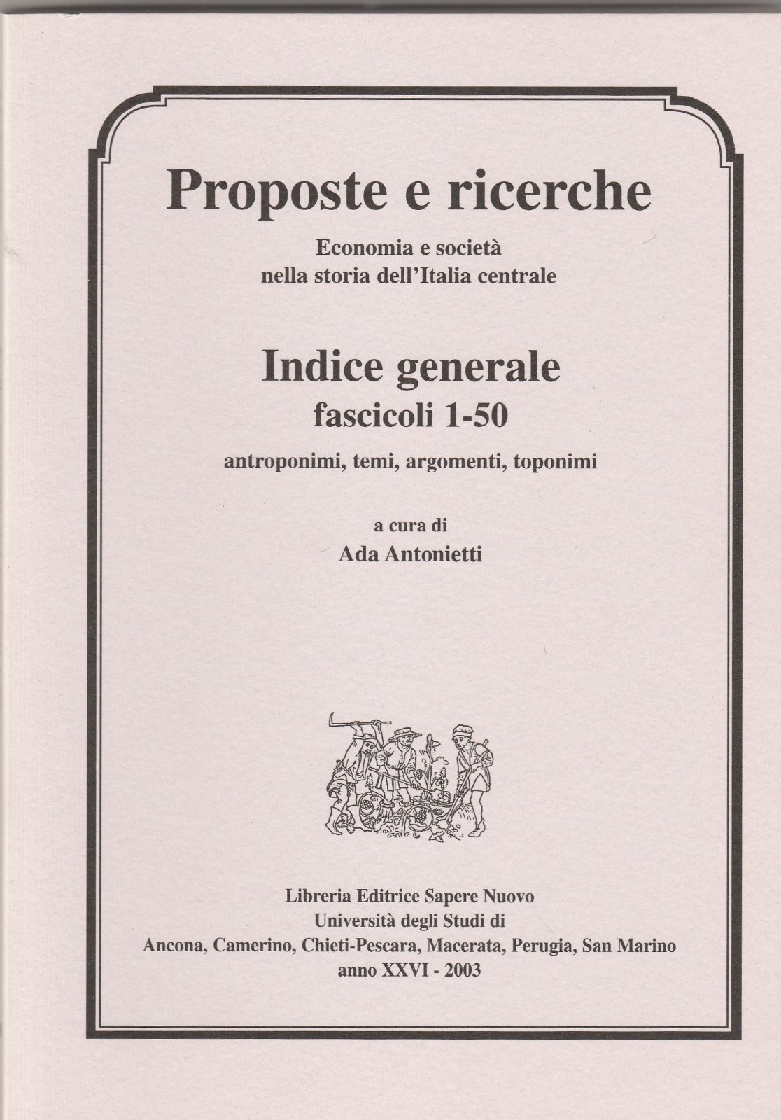 Ada Antonietti Proposte e ricerche indice generale fascicoli 1-50 2003