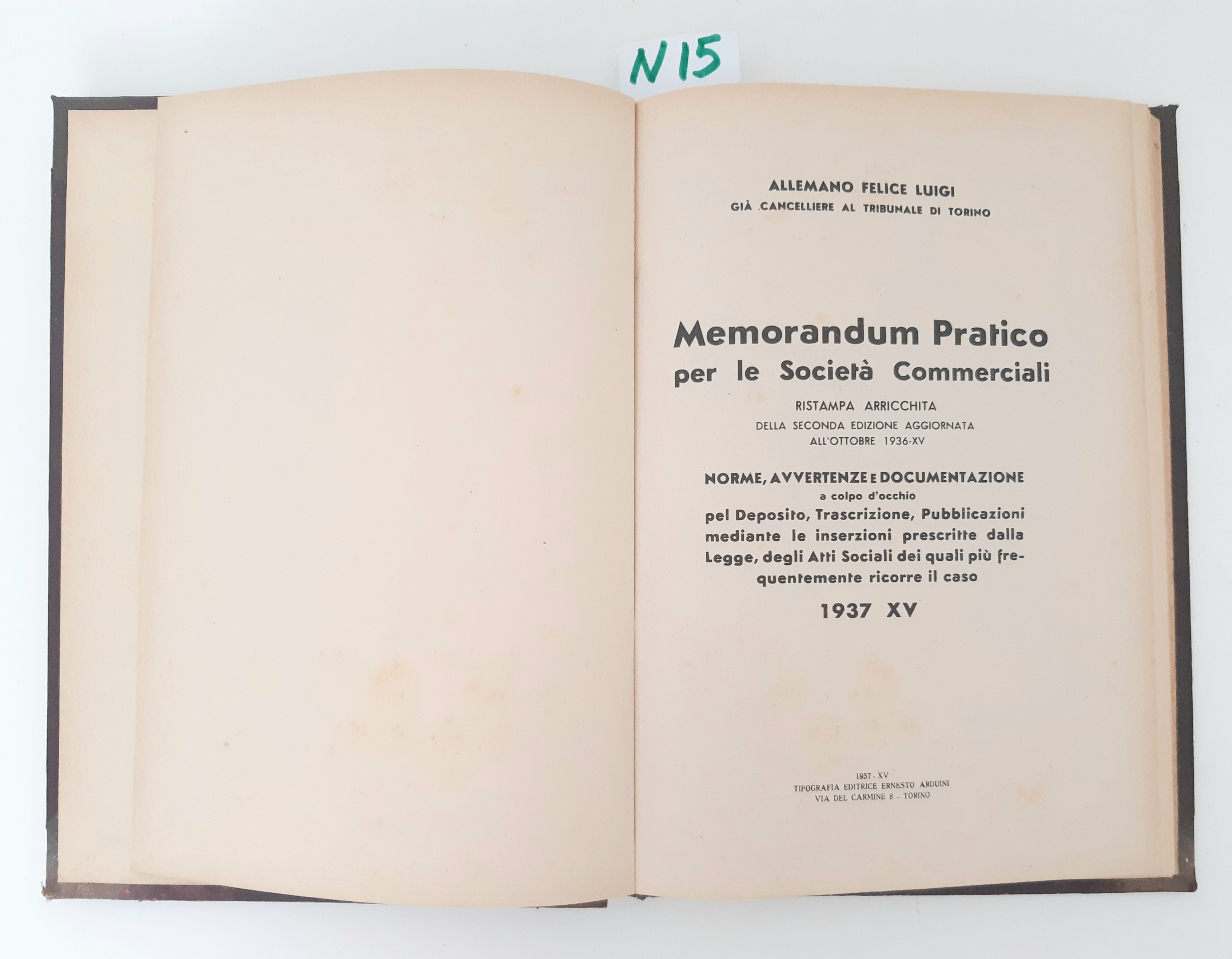 Allemano Felice Luigi-Memorandum Pratico Per Le Societa' Commerciali 1937