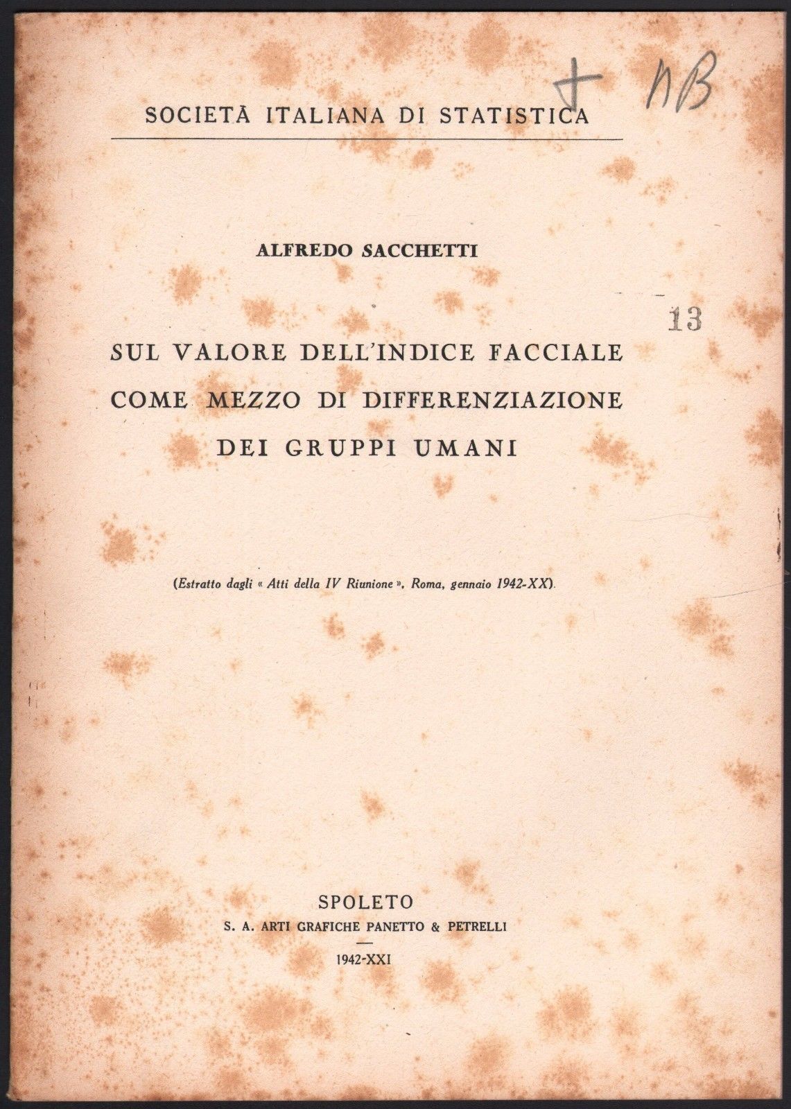 Antropologia-Antropometria-Sul Valore Dell'indice Facciale Estratto Spoleto 1942