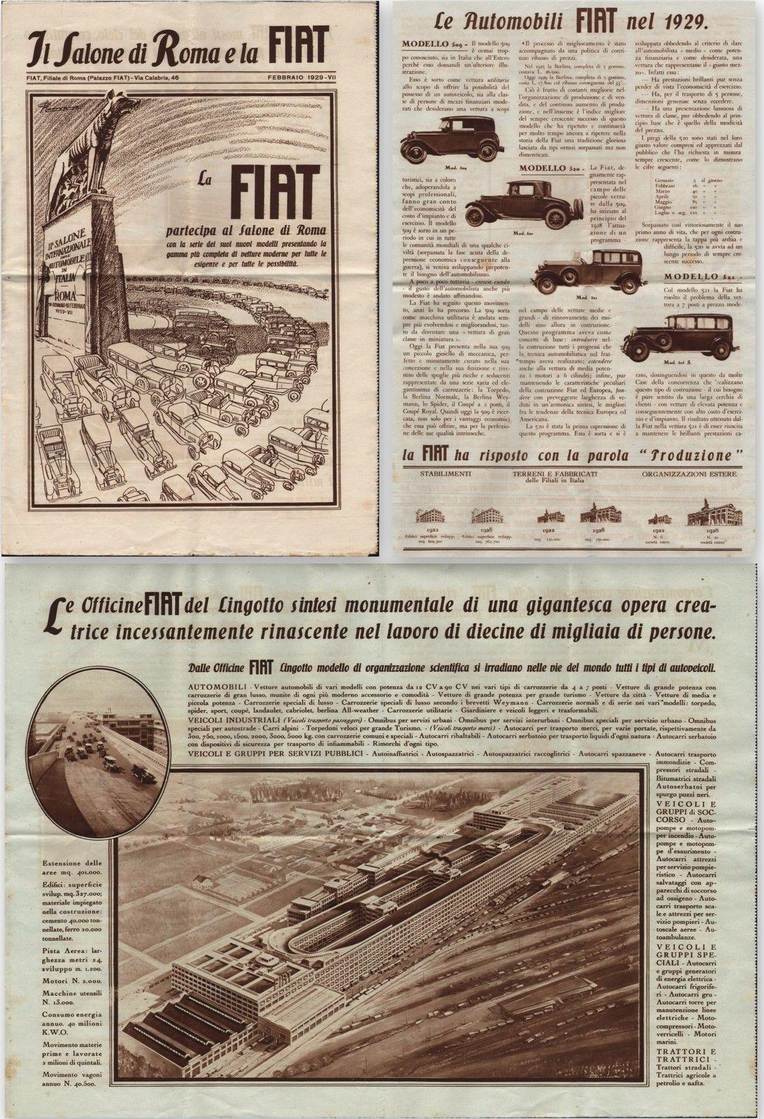 Automobilismo-Fiat-Auto D'epoca- Salone Di Roma -Febbraio 1929-Giornale