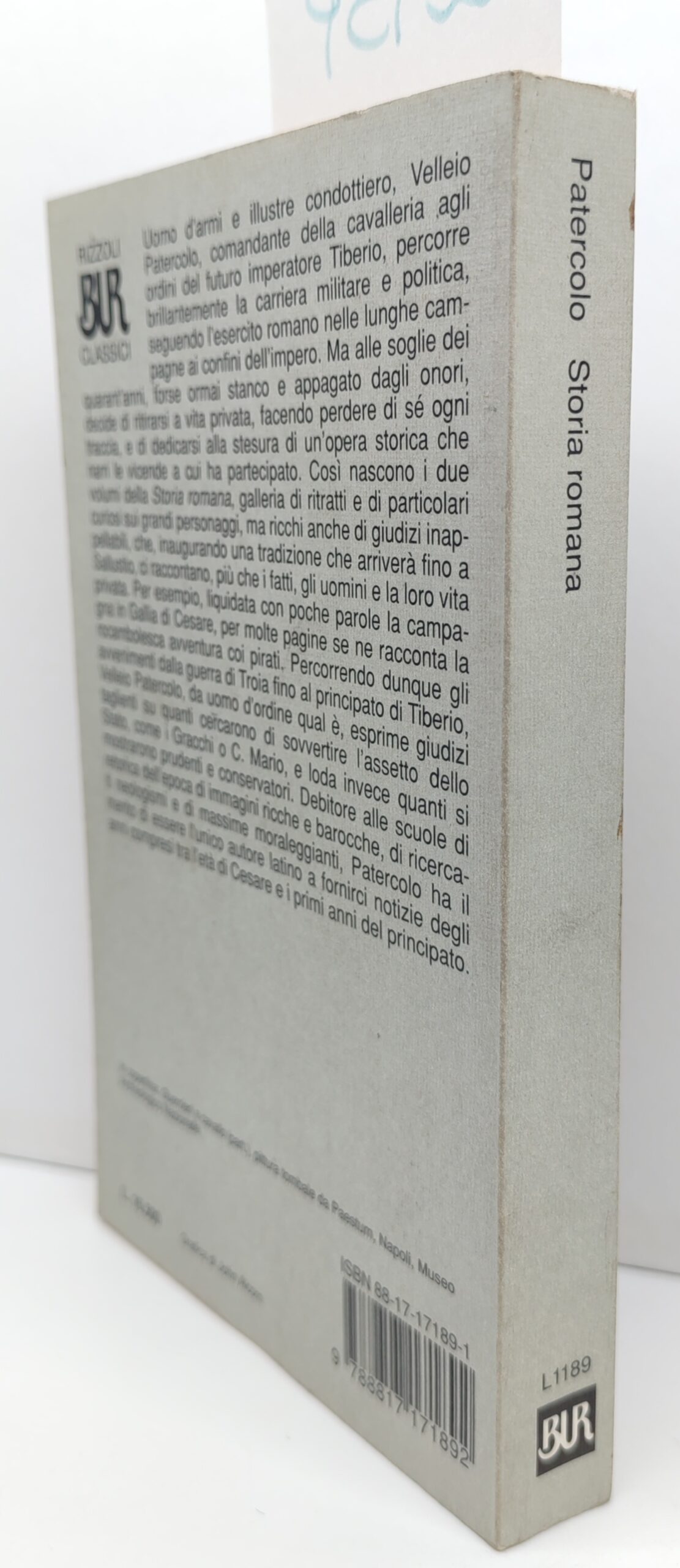 Caio Velleio Patercolo Storia romana BUR Rizzoli 1° edizione 1997