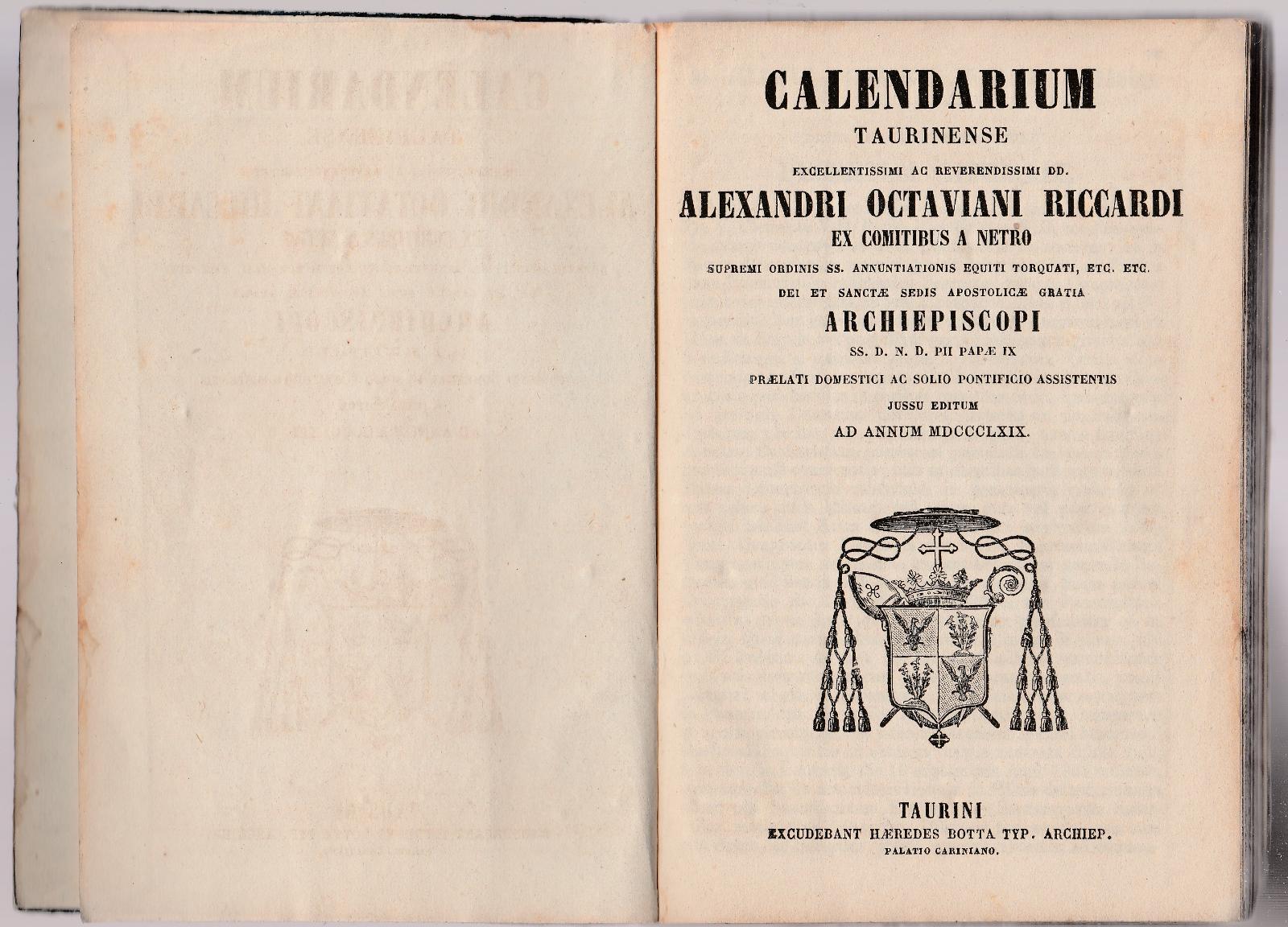 Calendarium Taurinense.Alexandri Octaviani Riccardi 1869 . 6253