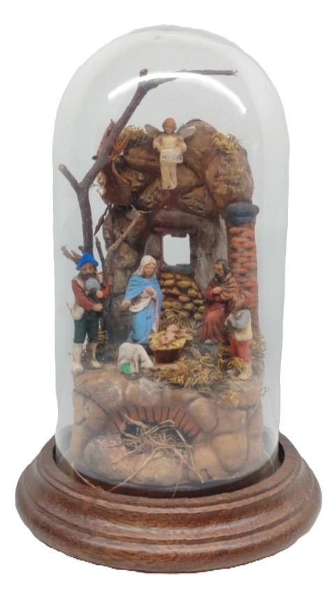 Campana di vetro con Natività presepe napoletano San Gregorio Armeno