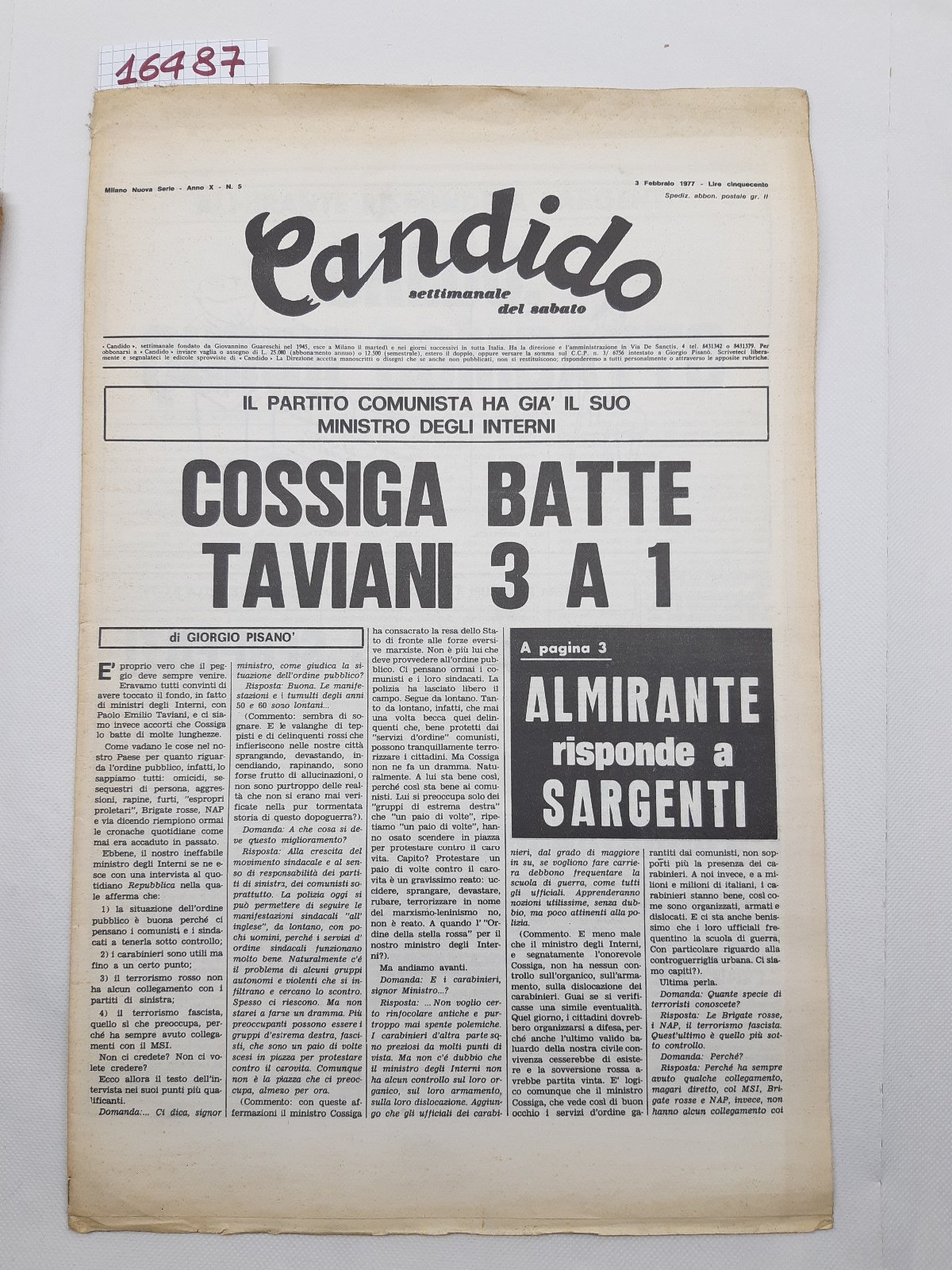 Candido settimanale del sabato numero 5 3 febbraio 1977