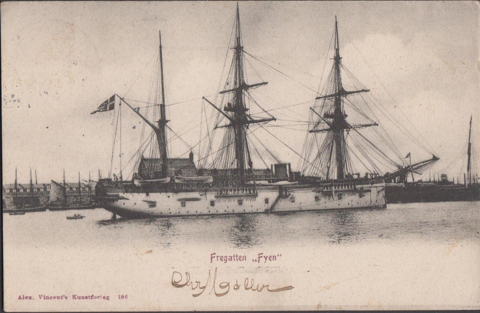 Cartolina Fregata Fyen Fregatten Fyen 1900 c.a. viaggiata