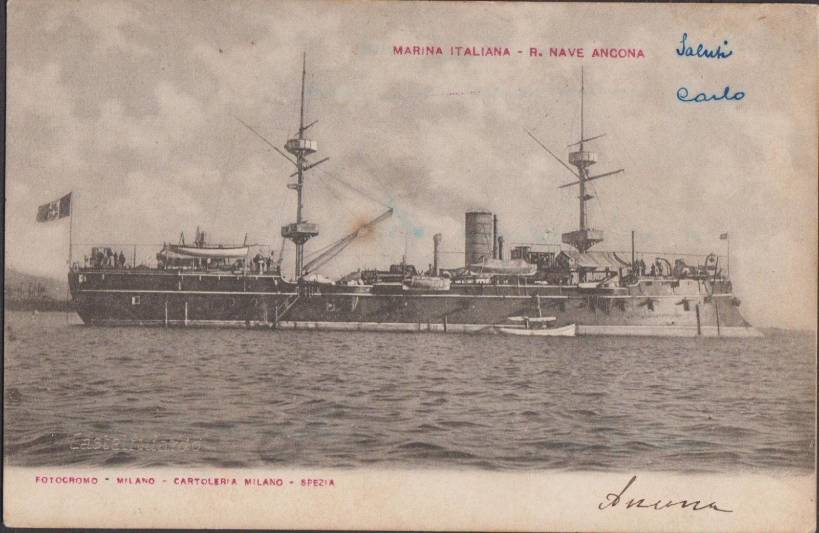 Cartolina Marina Italiana R. Nave Ancona nvg 1901
