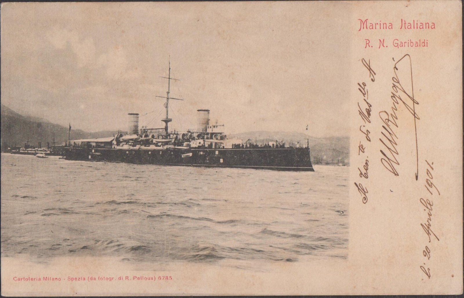 Cartolina Marina Italiana R. Nave Garibaldi nvg 1901