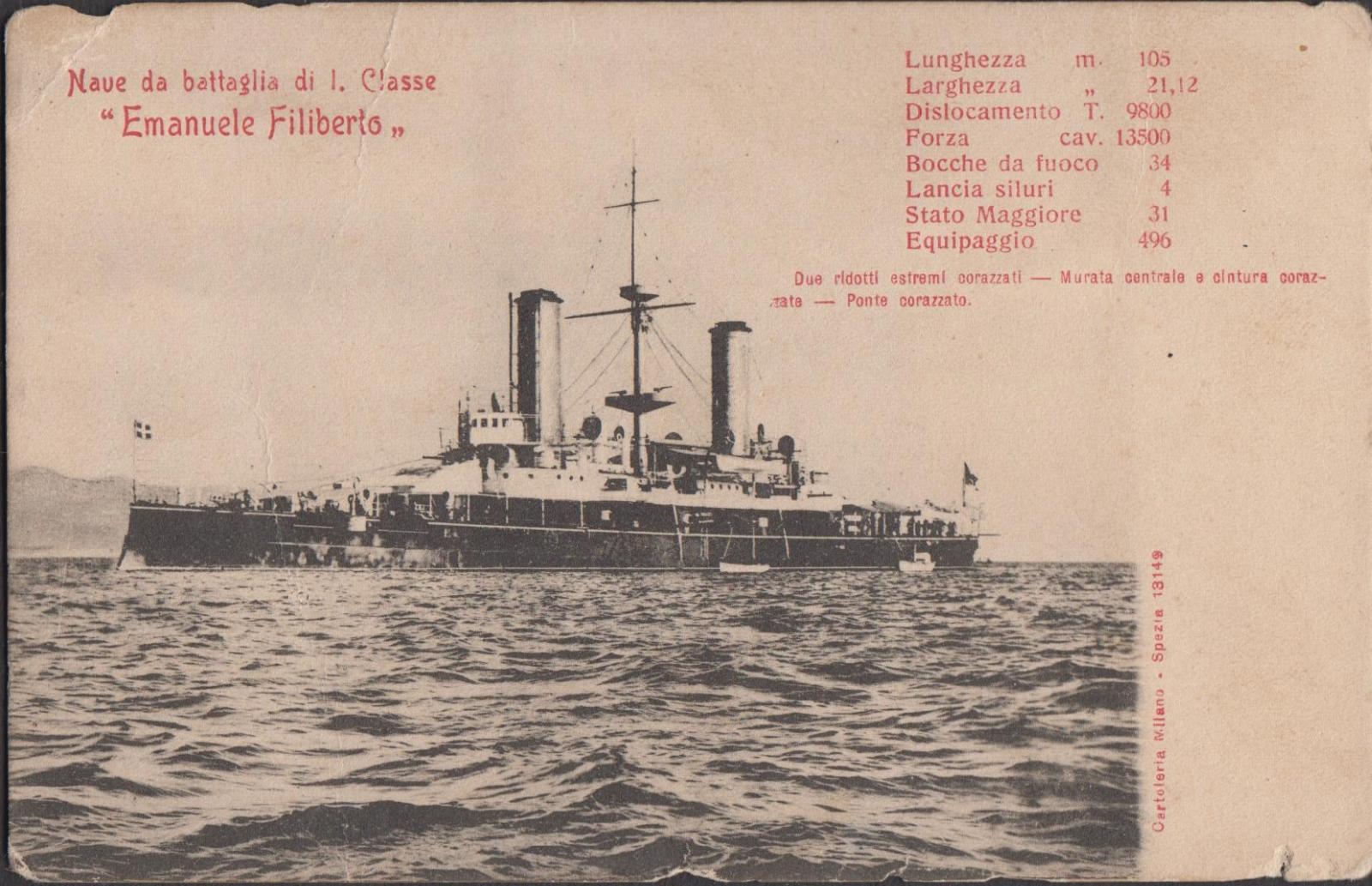 Cartolina Nave da battaglia di 1° classe Emanuele Filiberto nvg
